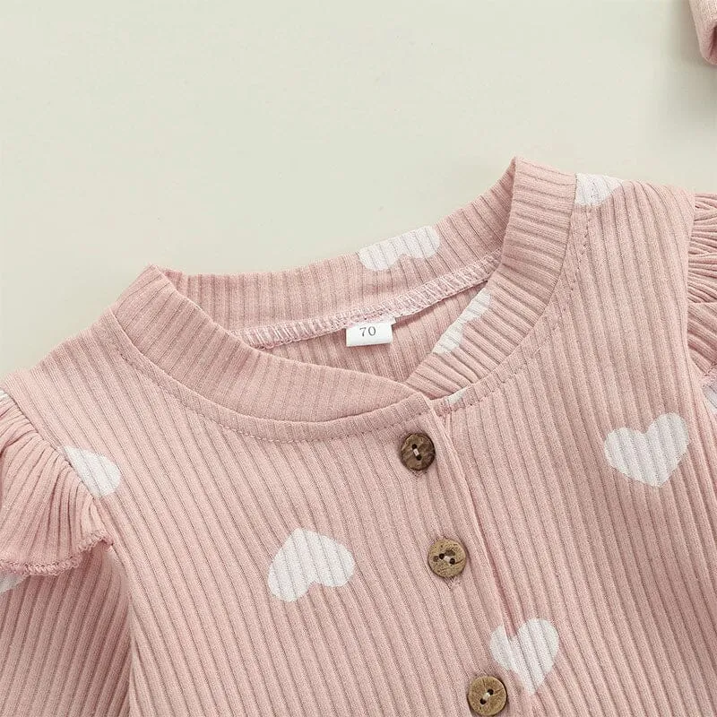 Long Sleeve Pink Hearts Baby Jumpsuit