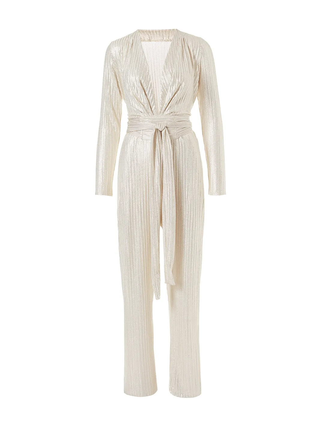 Look 4 Deep V Belted Jumpsuit Gold