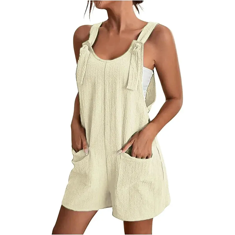 Loose Style Overalls Boho Solid Color Playsuit Sleeveless Rompers