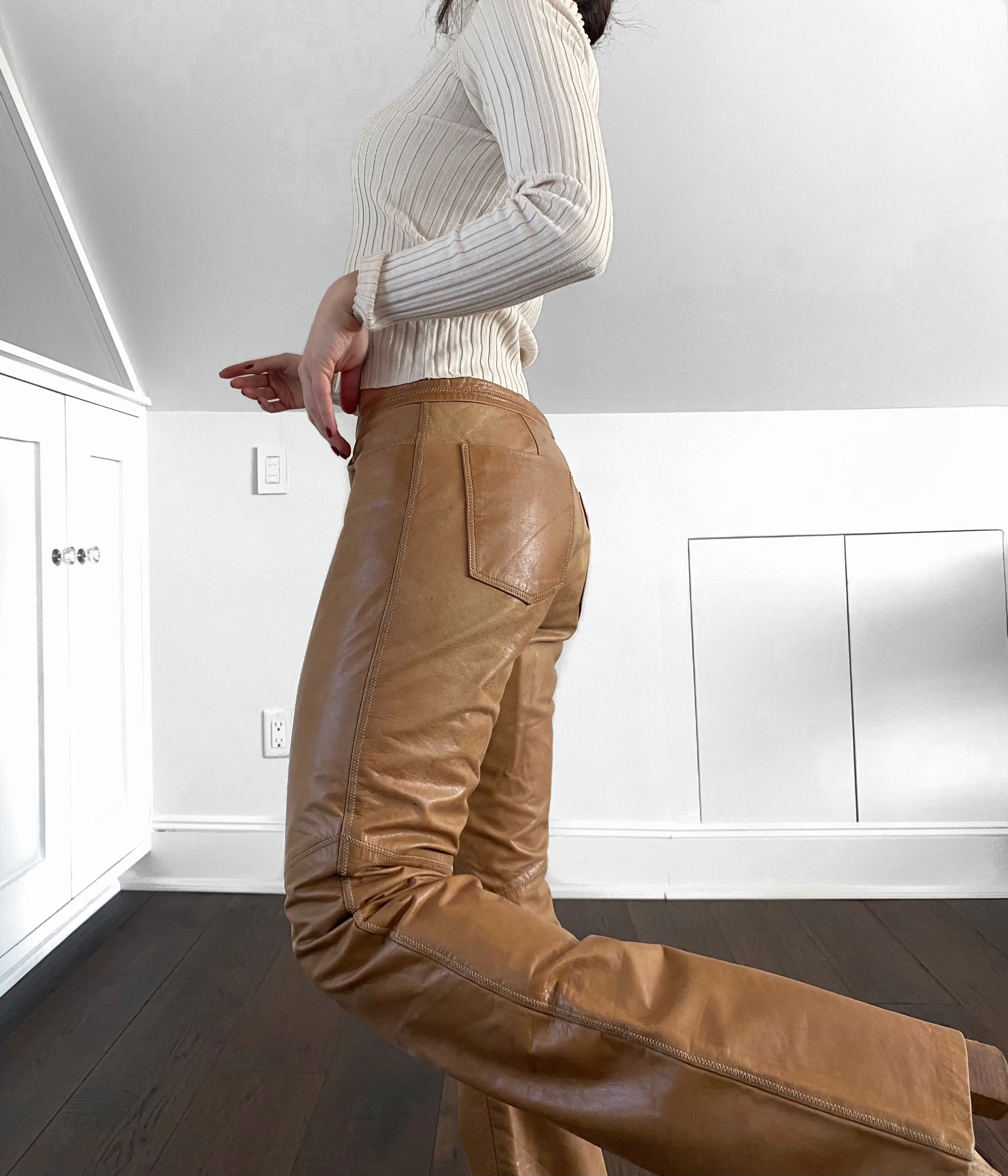 Low-Rise Bootcut Leather Pants