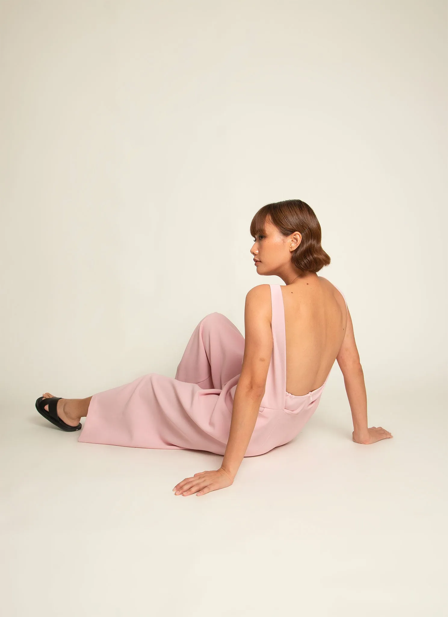 Mỹ A Open Back Pocket Jumpsuit in Soft Pink