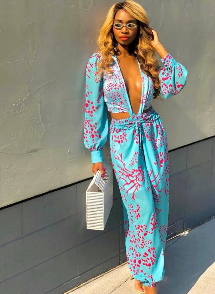 Madame Mystique Chantal Blue and Pink Jumpsuit