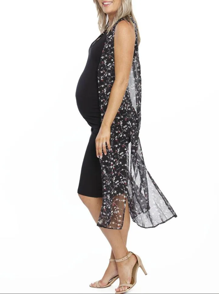 Maternity Chiffon Sleeveless Summer Long Cardigan - BLACK/WHITE