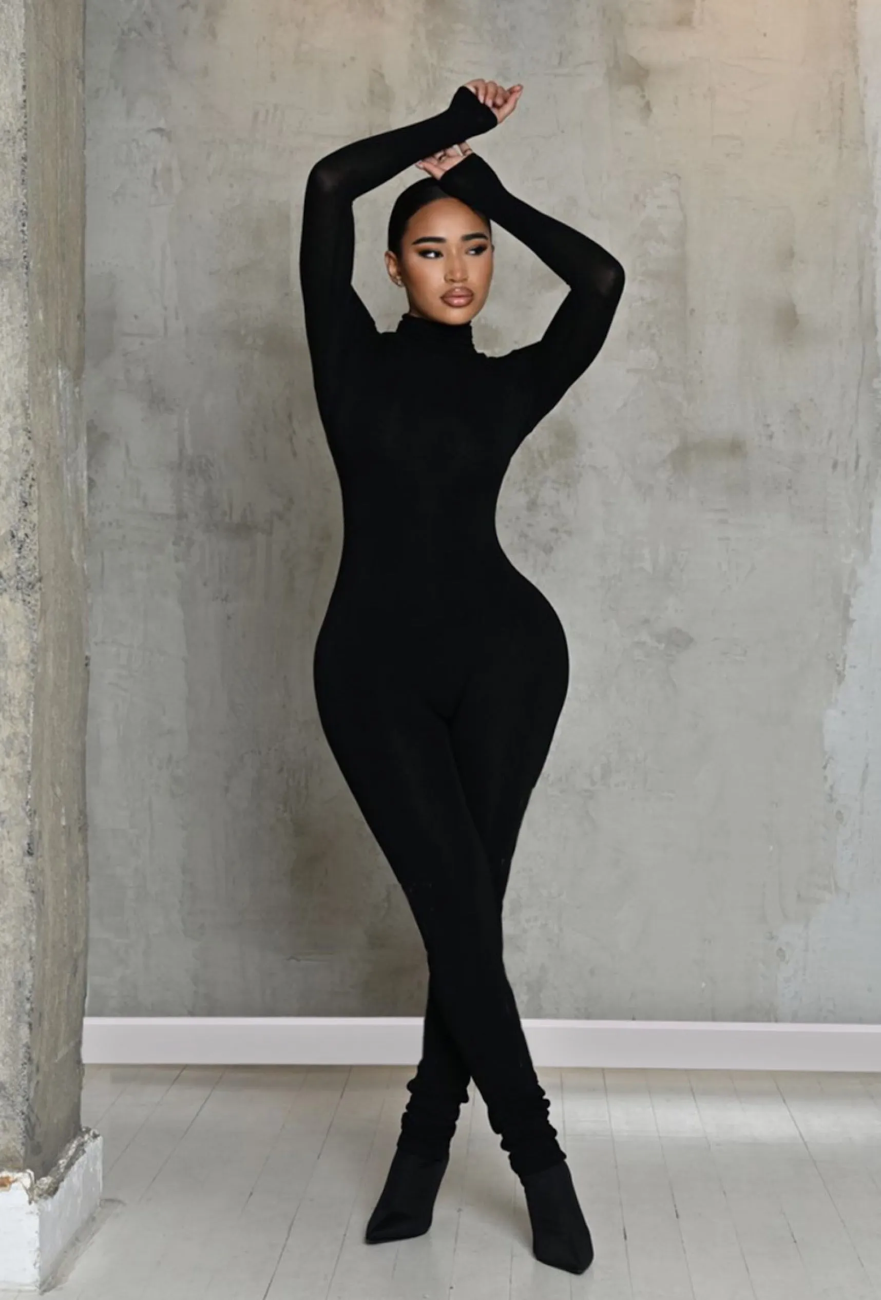 Matte Basix Sculpt Turtle Neck Jumpsuit - Black