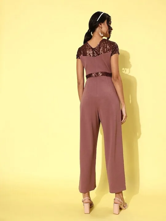 Mauve & Burgundy Jumpsuit with Embellished Detail For Women