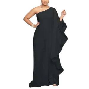 MB FASHION ONE SHOULDER RUFFLE OVERLAY JUMPSUITS 2816LY