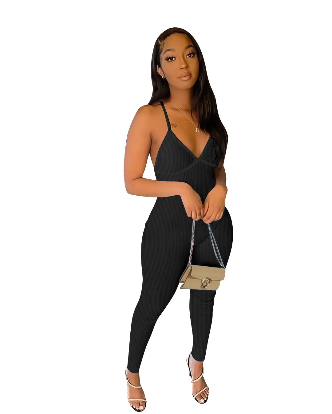 MB FASHION RIBBED SEAMLESS JUMPSUIT SOLID 0279LY