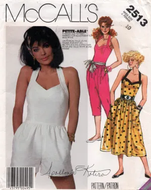 McCall's 2513 APOLLONIA KOTERO Womens Halter Dress Jumpsuit & Rompers 1980s Vintage Sewing Pattern Size 10 Bust 32.5 inches