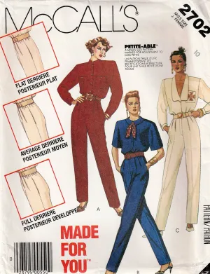 McCall's 2702 Womens Made For You Jumpsuits with Neckline & Sleeve Variations 1980s Vintage Sewing Pattern Size 10 Bust 32.5 inches UNCUT Factory Folded