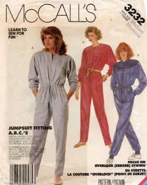 McCall's 3232 Womens Casual Zip Front Jumpsuit with Pockets 1980s Vintage Sewing Pattern Size MEDIUM 12-14 UNCUT Factory Folded