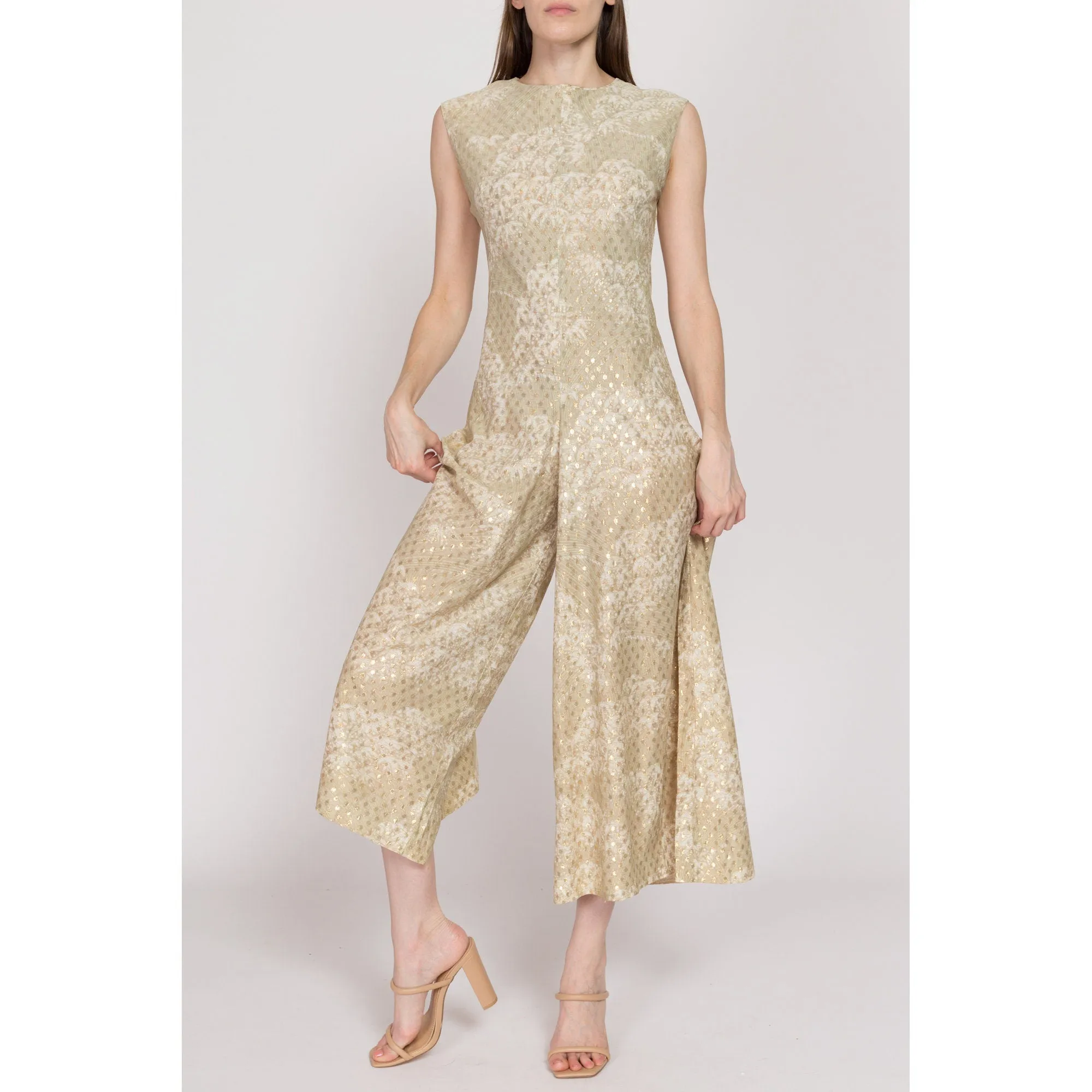 Medium 70s Gold Metallic Palazzo Jumpsuit