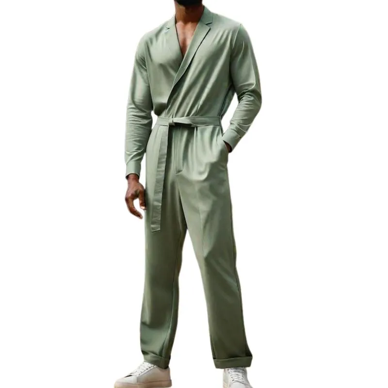 Men's Classic Fashion V-Neck Satin Jumpsuit 56209507K