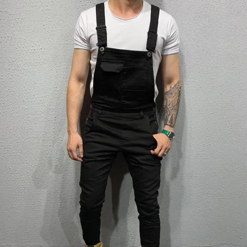 Men's Solid Color Denim Overalls 01703561X