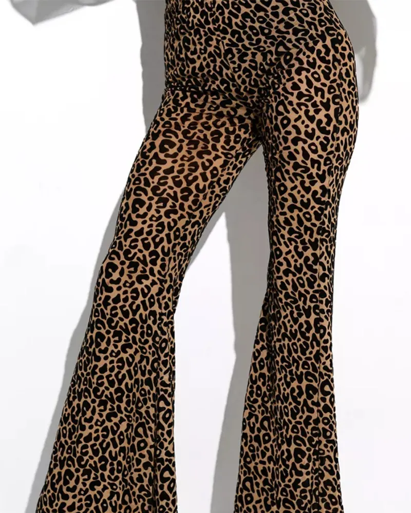 Mesh Flocking High-Waisted Flared Pants