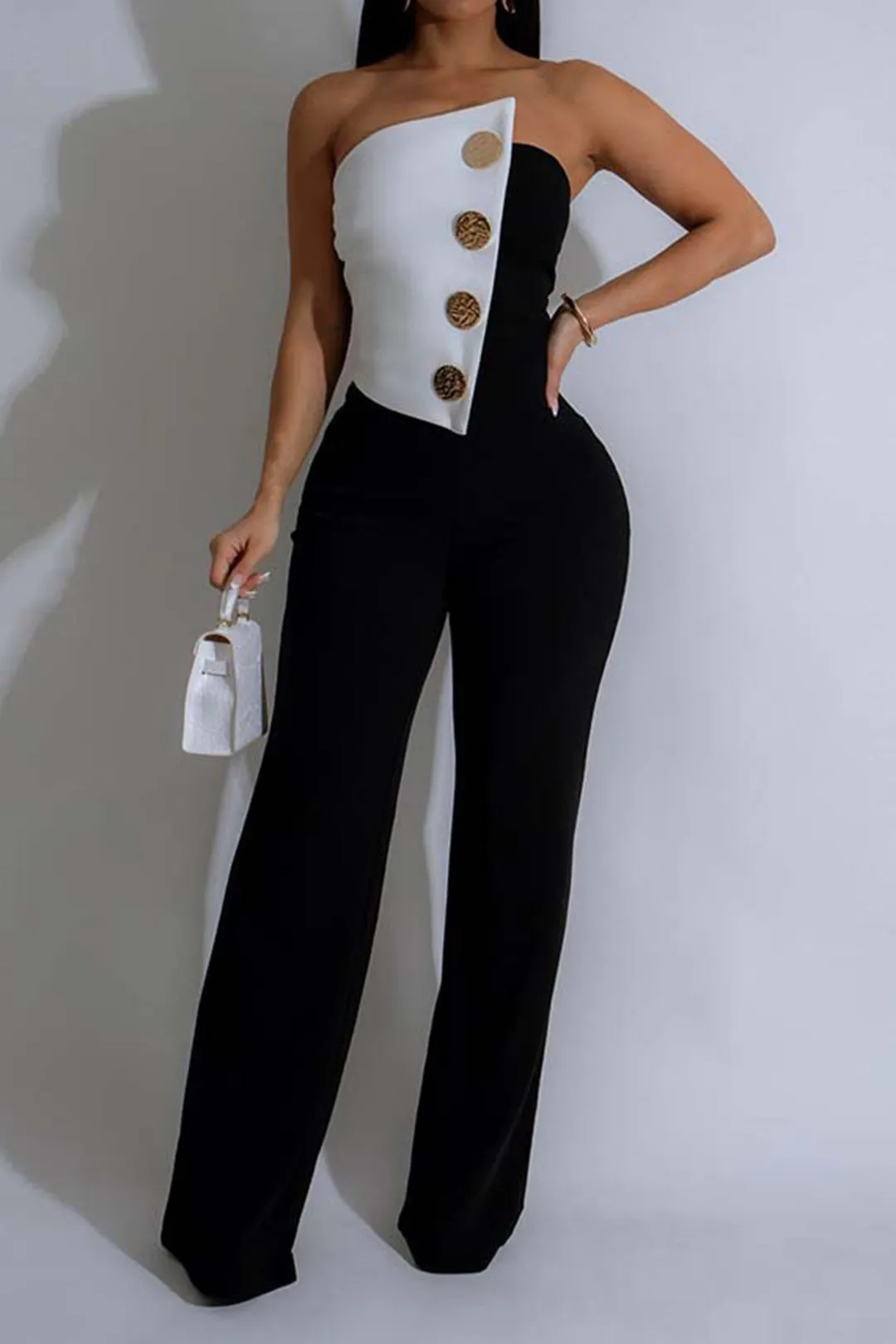 Metallic Backless Strapless Jumpsuit