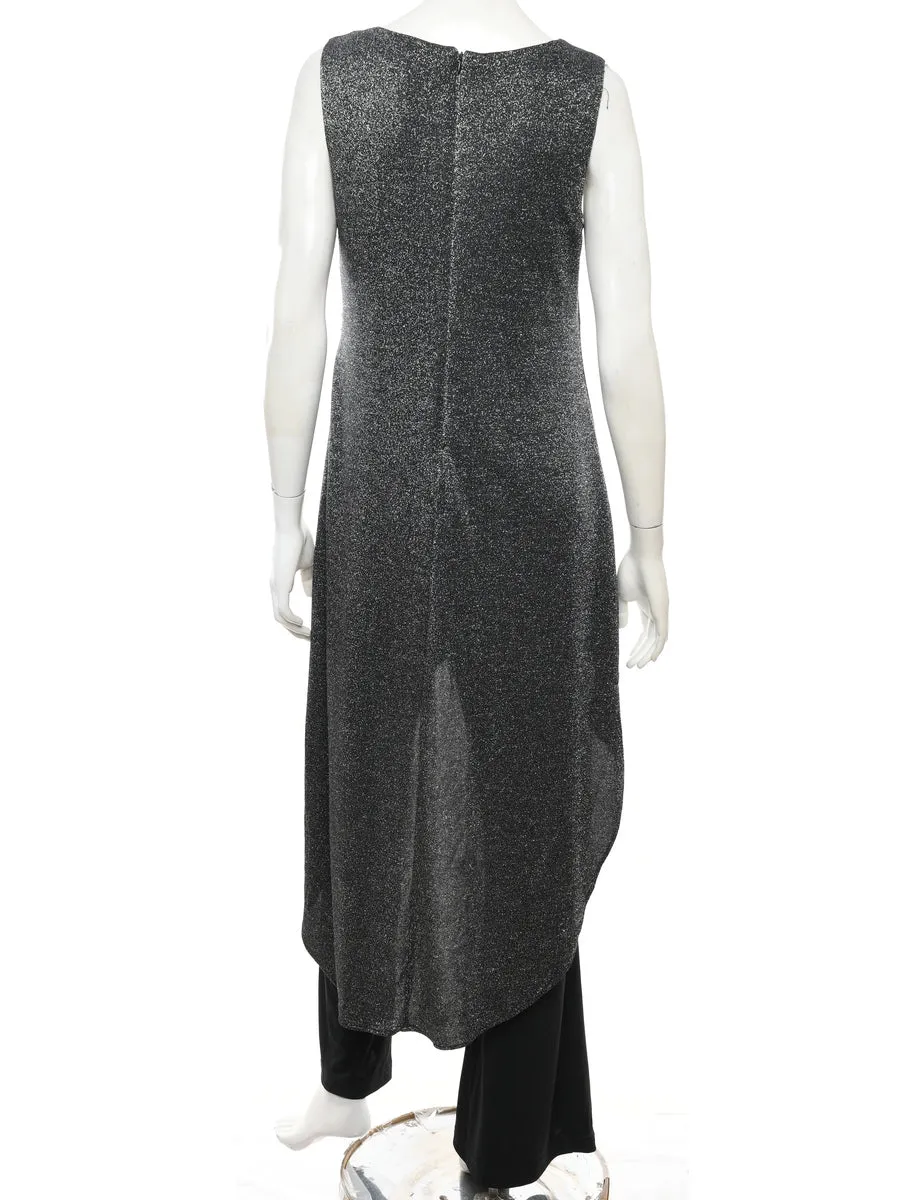 Metallic Finish Sleeveless Black & Silver Jumpsuit - M