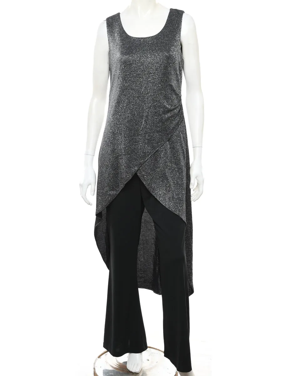 Metallic Finish Sleeveless Black & Silver Jumpsuit - M