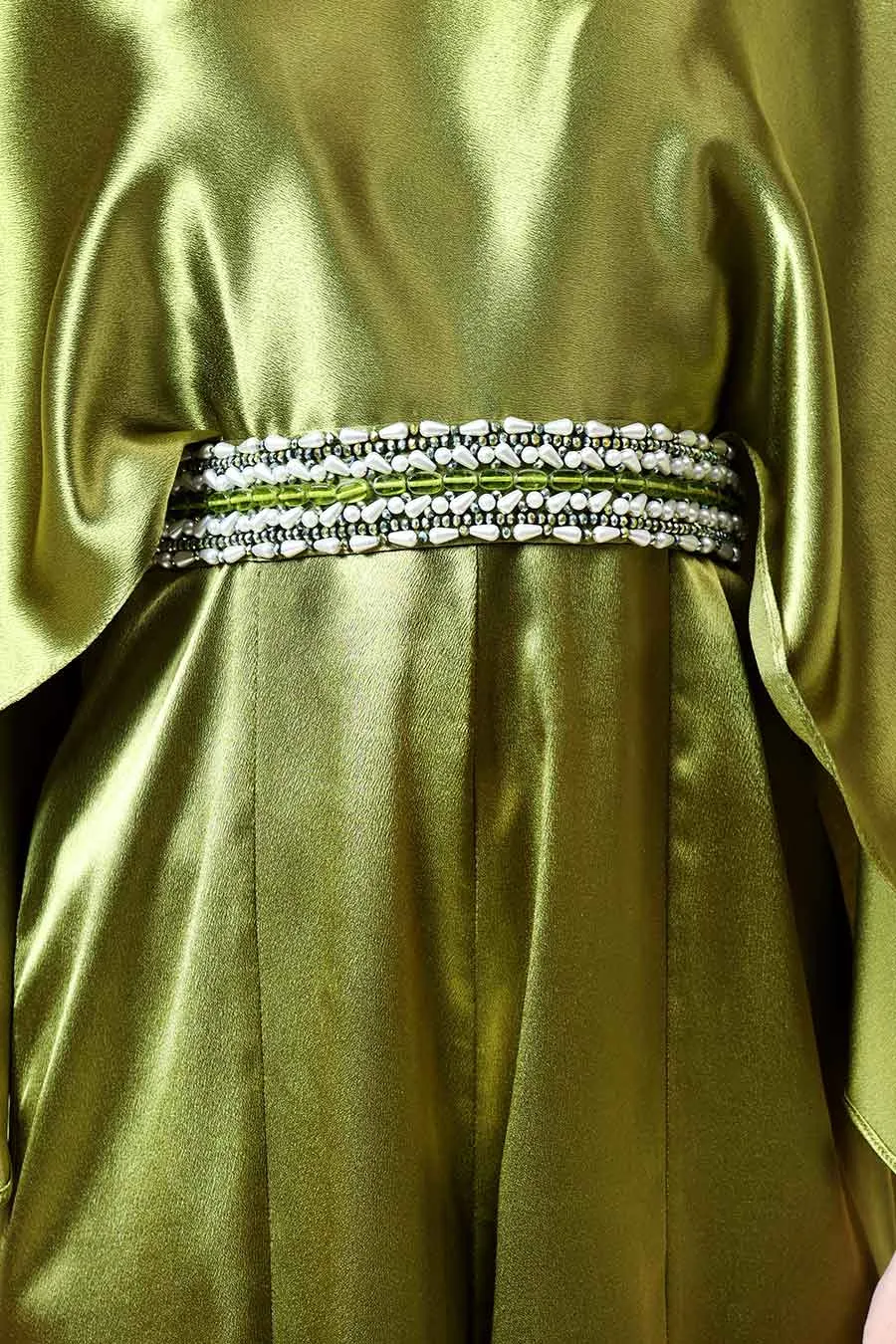 Metallic Green Jumpsuit With Embellished Belt