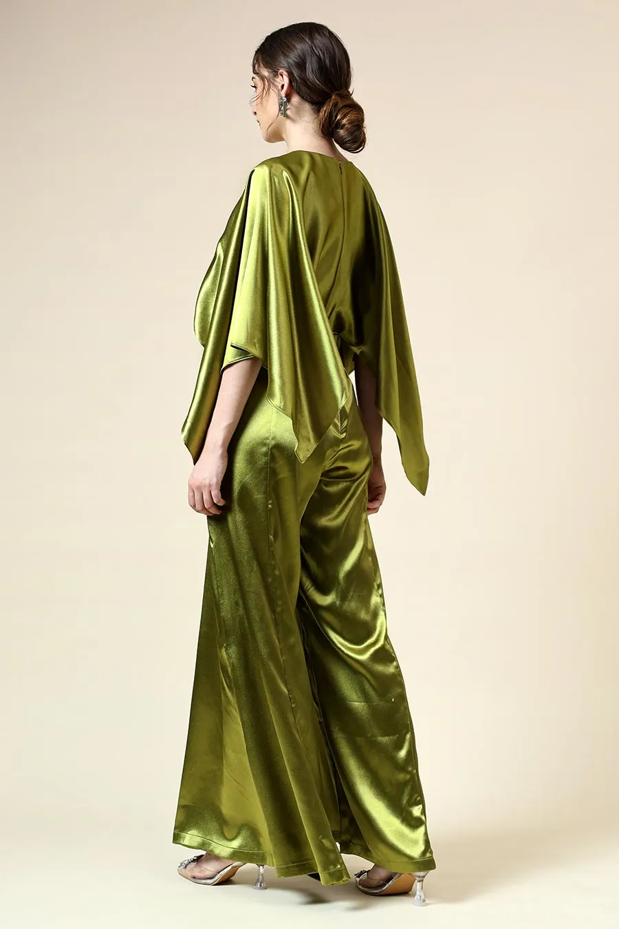 Metallic Green Jumpsuit With Embellished Belt