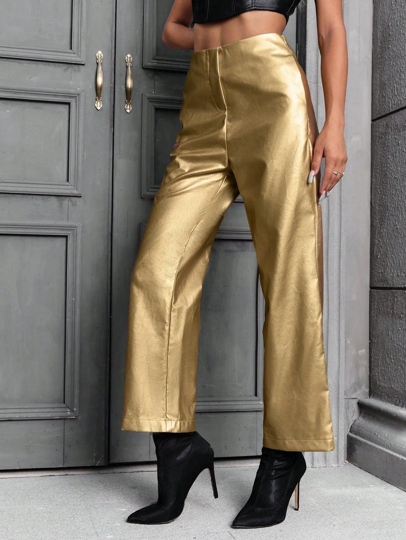 Metallic Straight Leg Pants