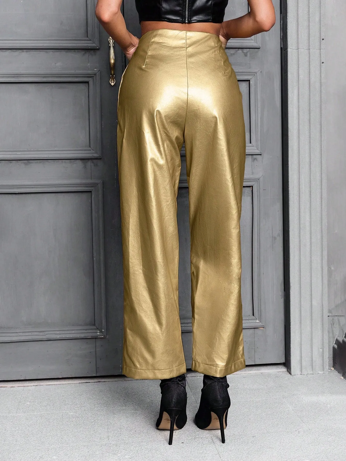 Metallic Straight Leg Pants