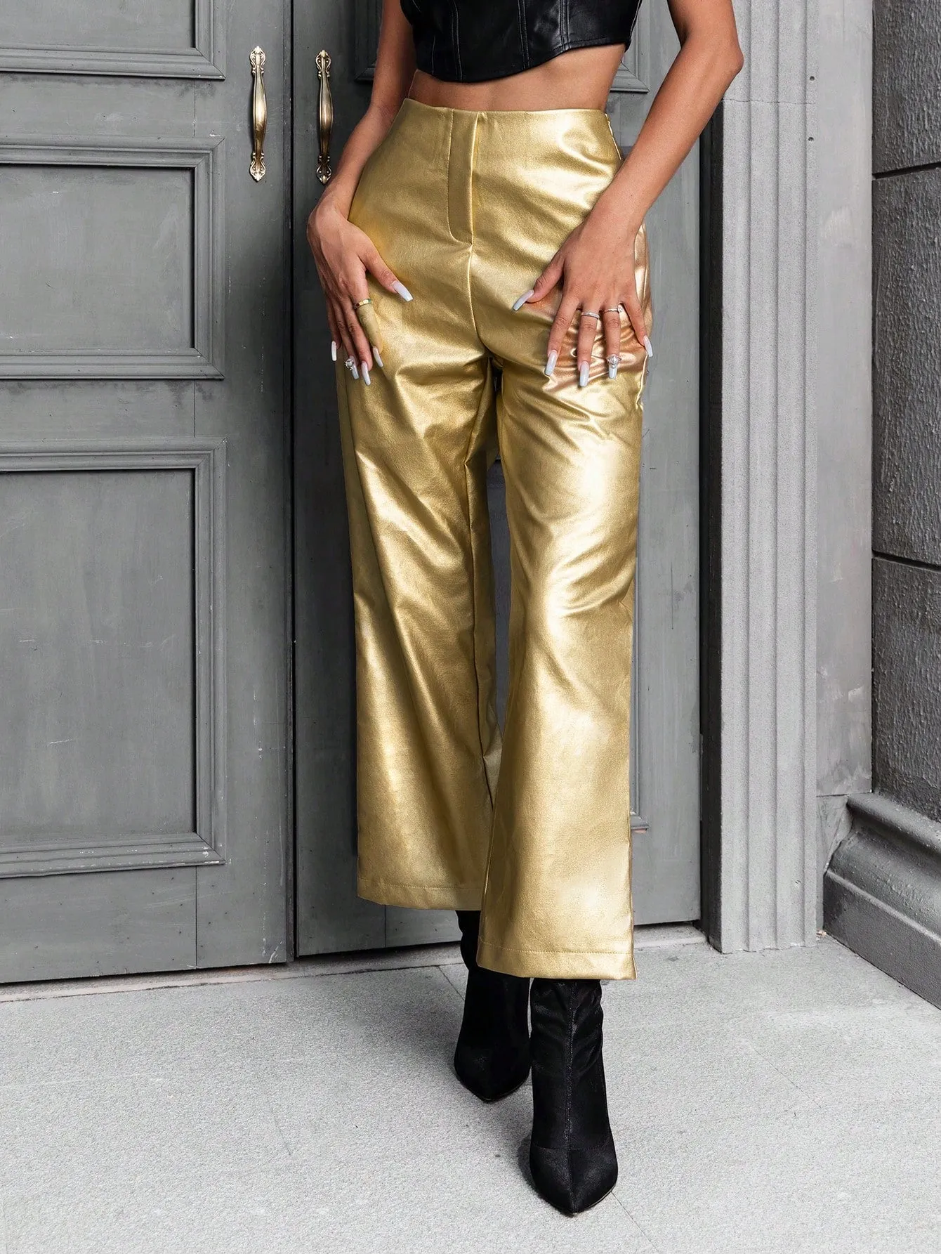 Metallic Straight Leg Pants