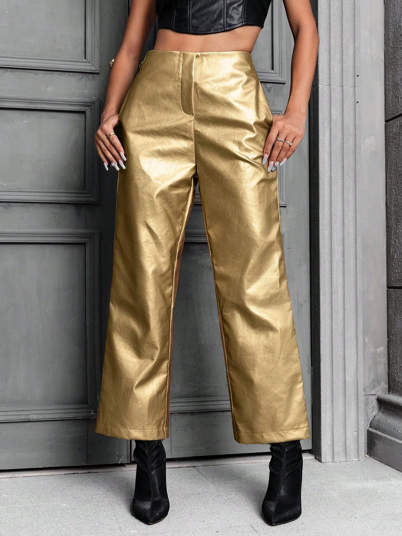 Metallic Straight Leg Pants