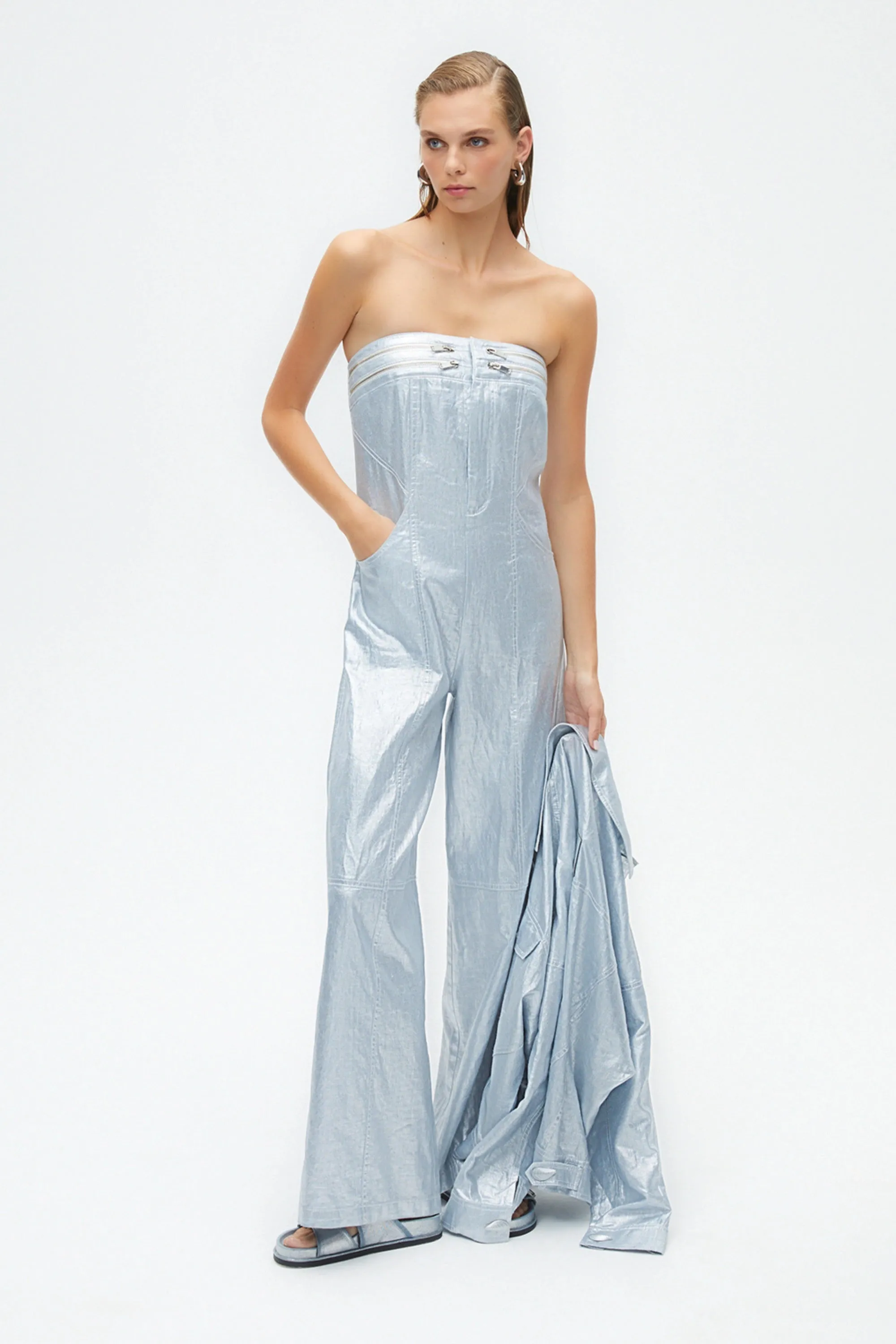 Metallic Strapless Jumpsuit