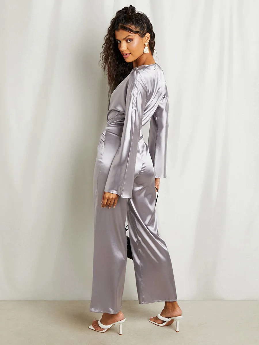 Metallic V Neck Straight leg Jumpsuit