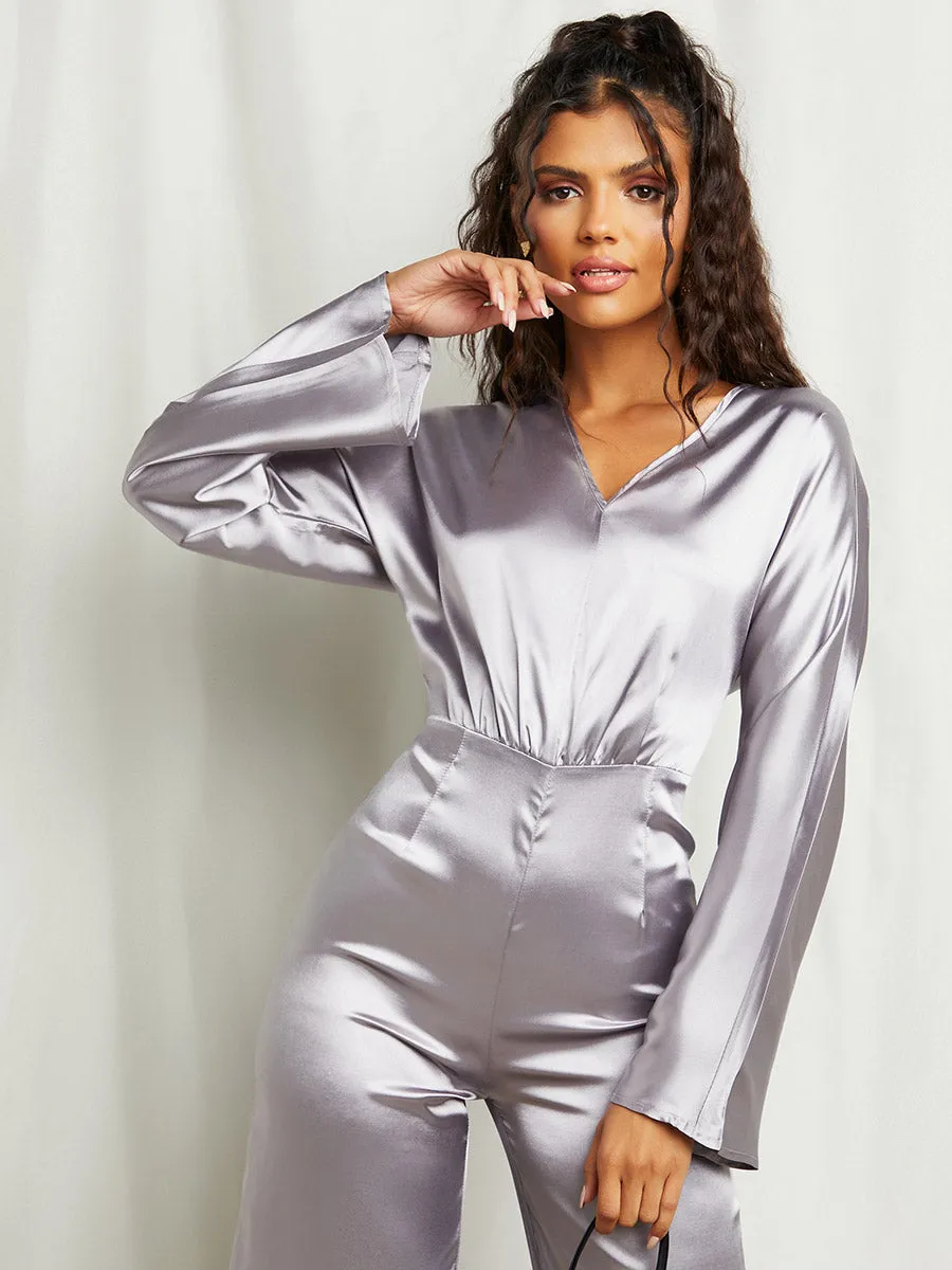 Metallic V Neck Straight leg Jumpsuit