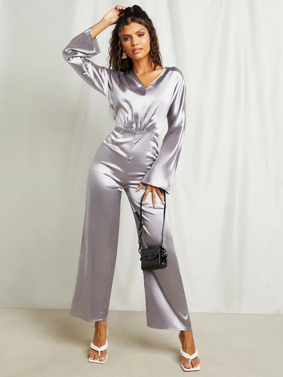 Metallic V Neck Straight leg Jumpsuit