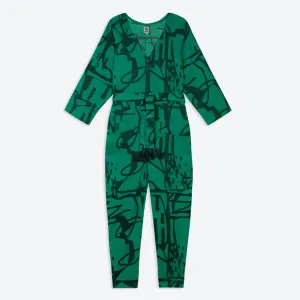 Miss PomPom Green Paintsplash Long Sleeved Jumpsuit