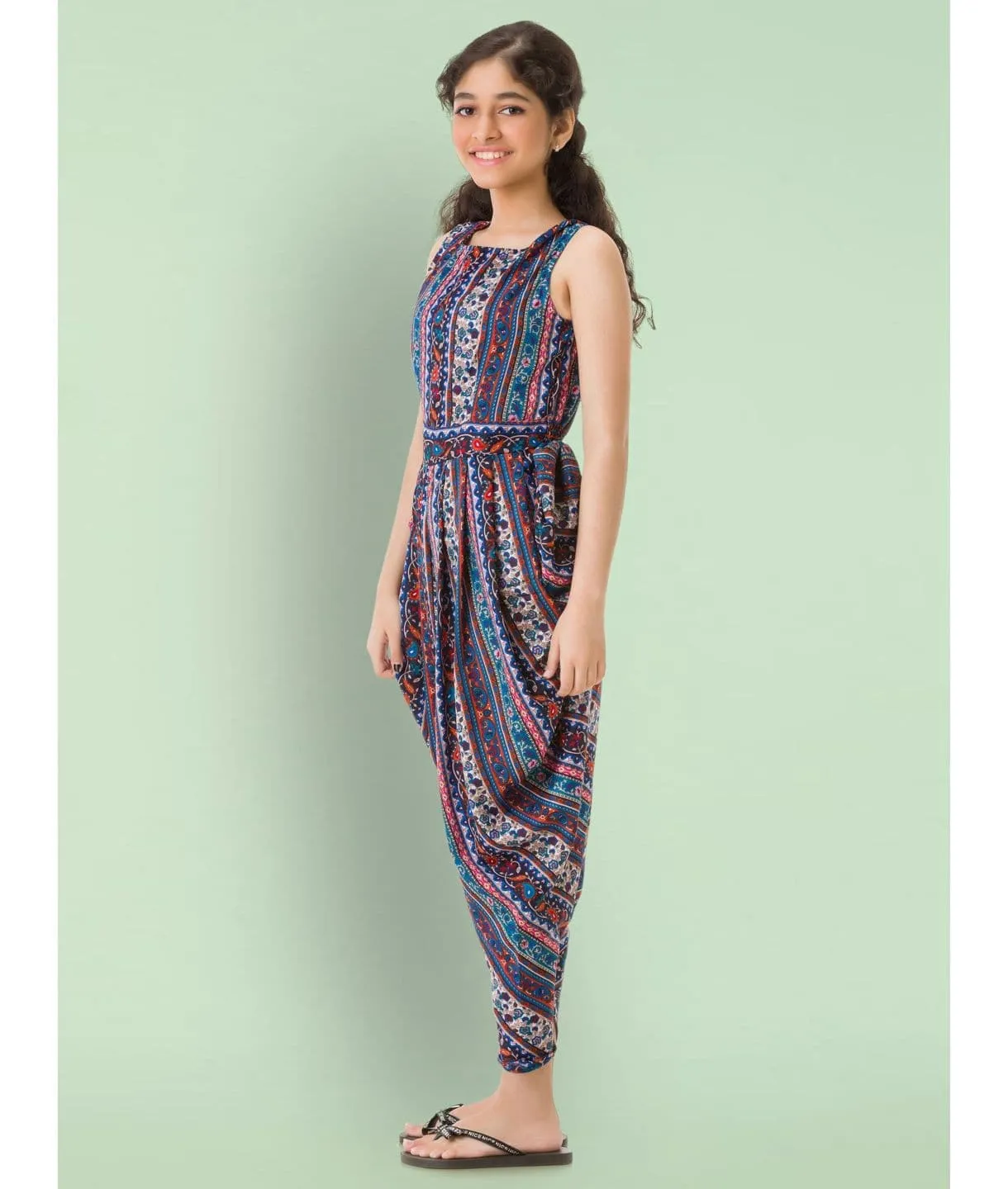 Multi colour elasticated Dhoti Jumpsuit for Girls