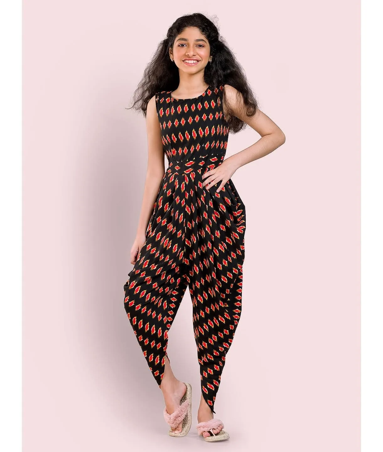 Multi colour elasticated Dhoti Jumpsuit for Girls