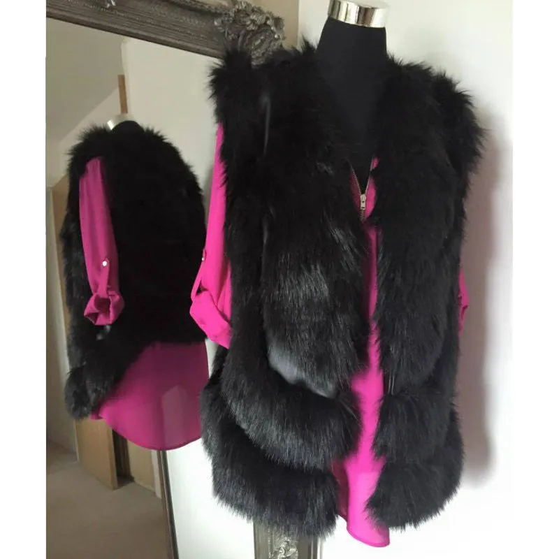 Natasha Luxury Black Faux Fur Gilet