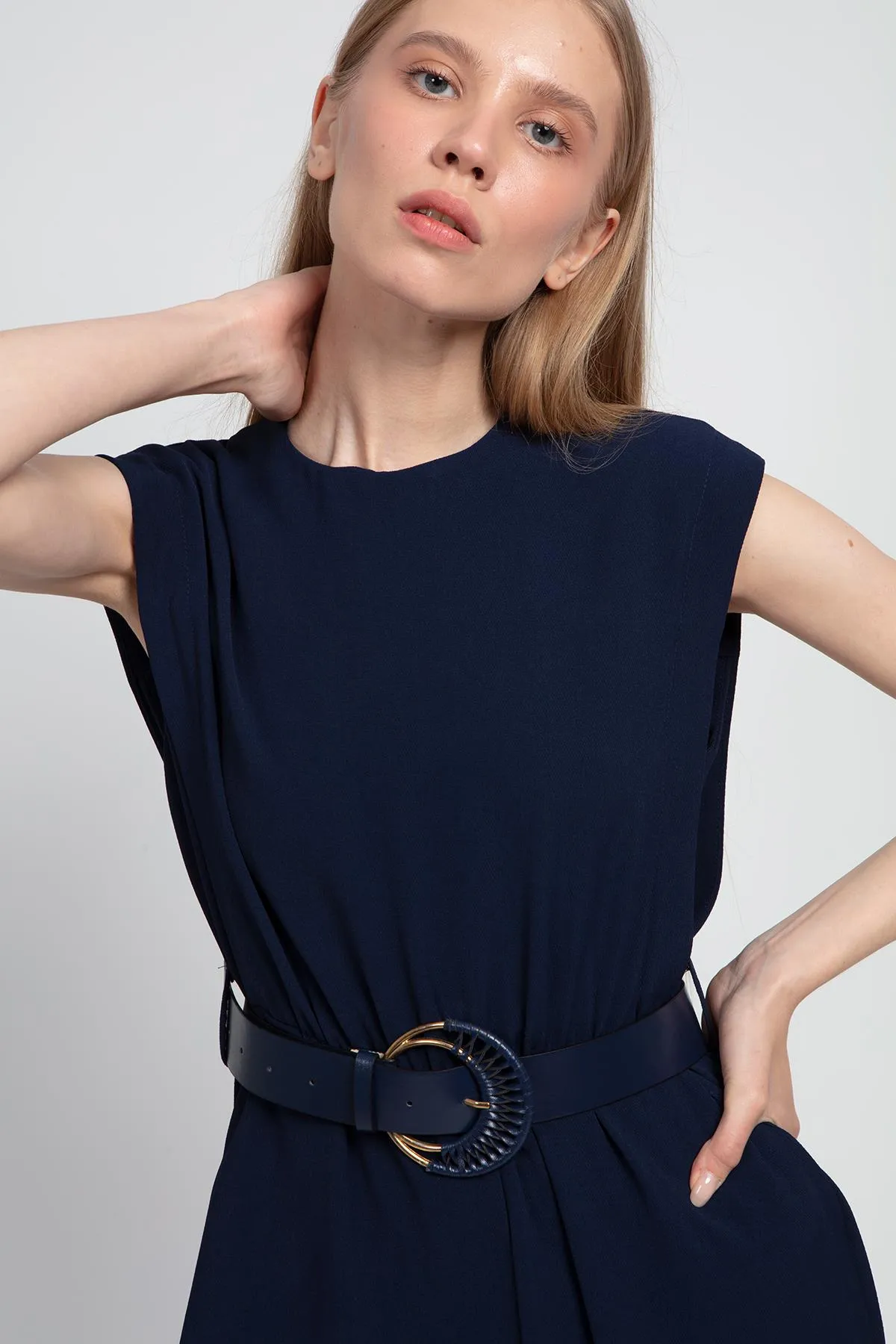 NAVY BLUE BELT JUMPSUIT