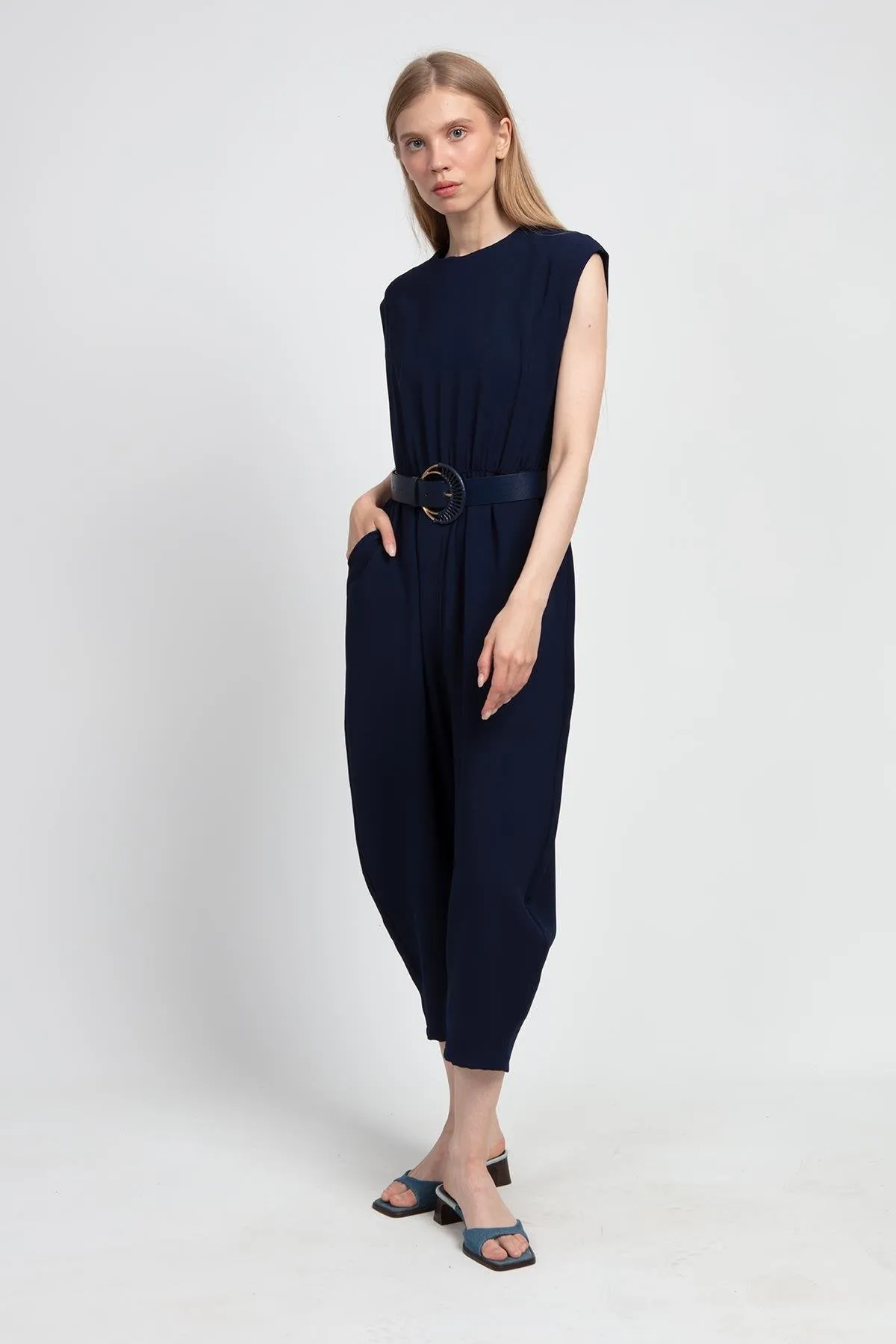 NAVY BLUE BELT JUMPSUIT