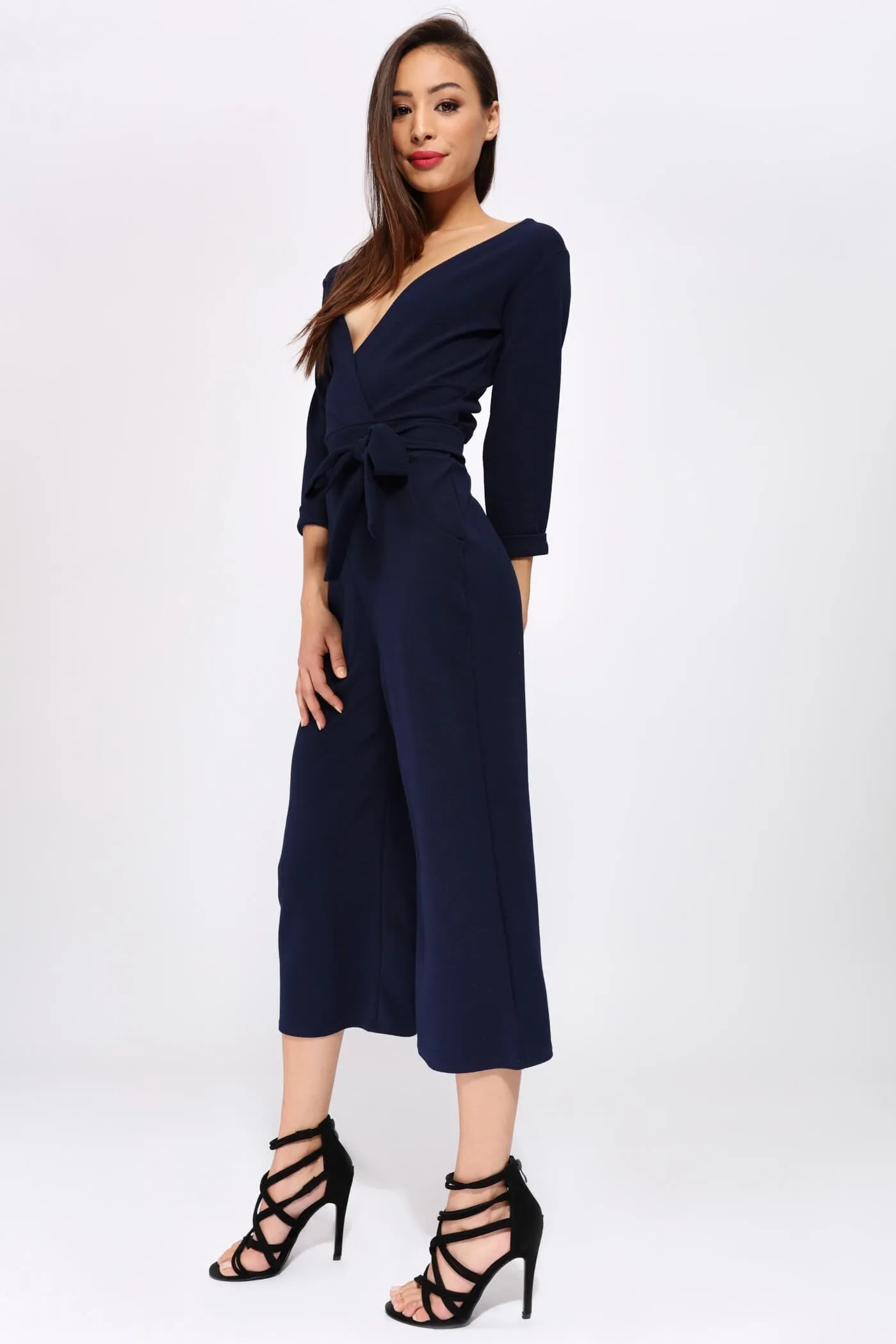 Navy Culottes Wrap Jumpsuit