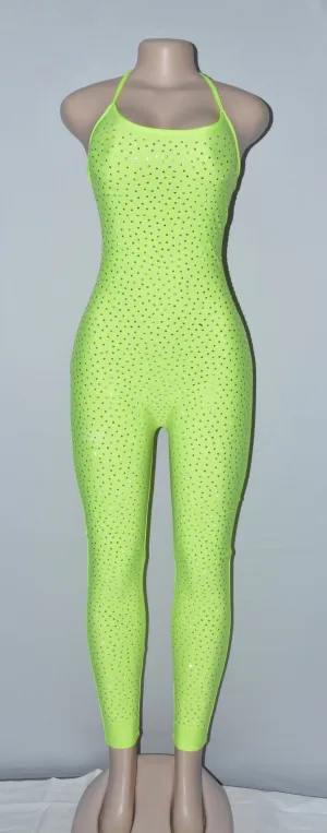 Neon Green Rhinestone Jumpsuit