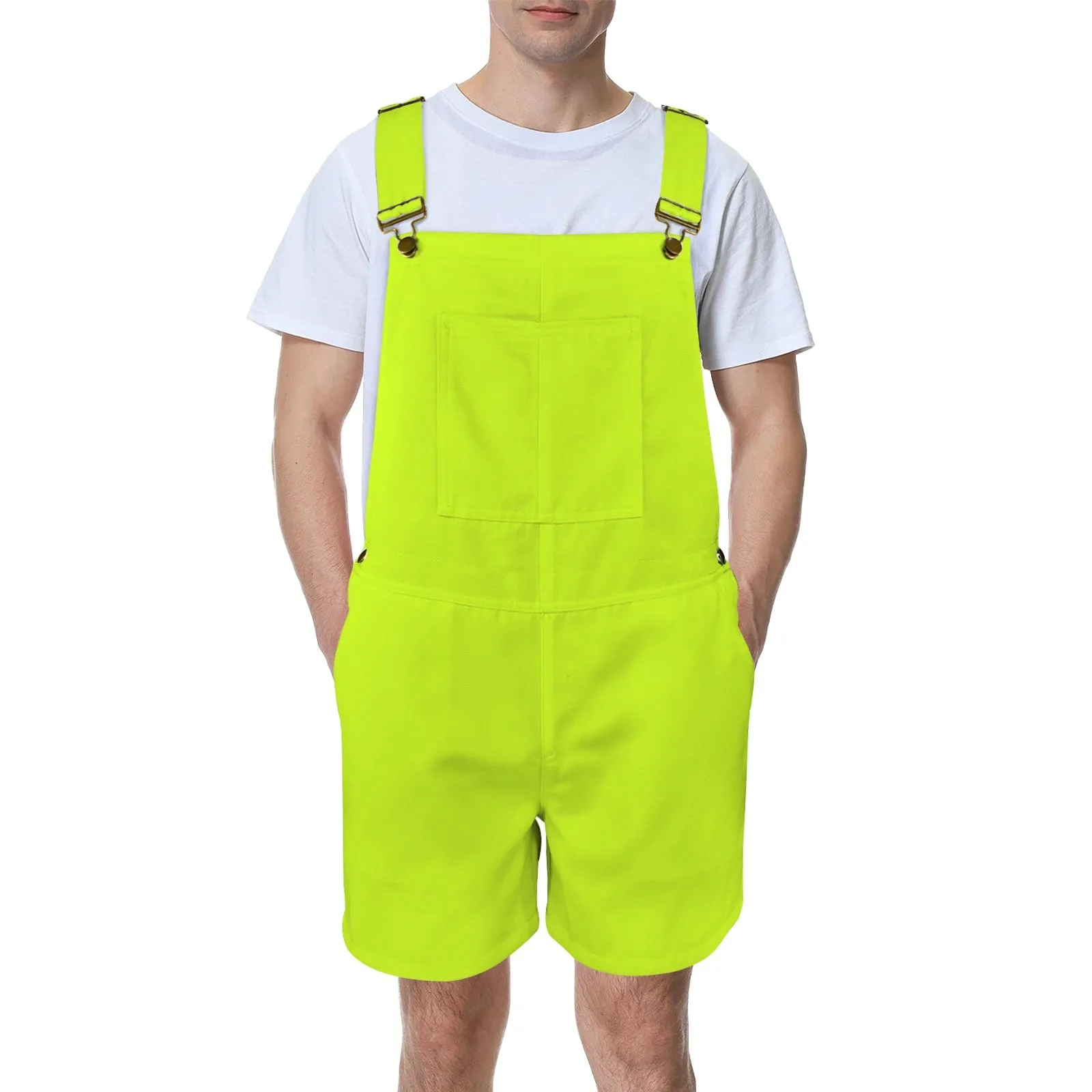 neon green solid 10B Unisex Shorts Suspender Jumpsuit (Model L78)