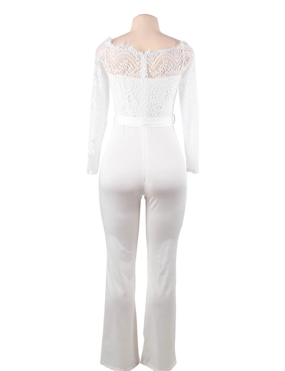 New White Falling Shoulder Lace Stitching Fashion Jumpsuit