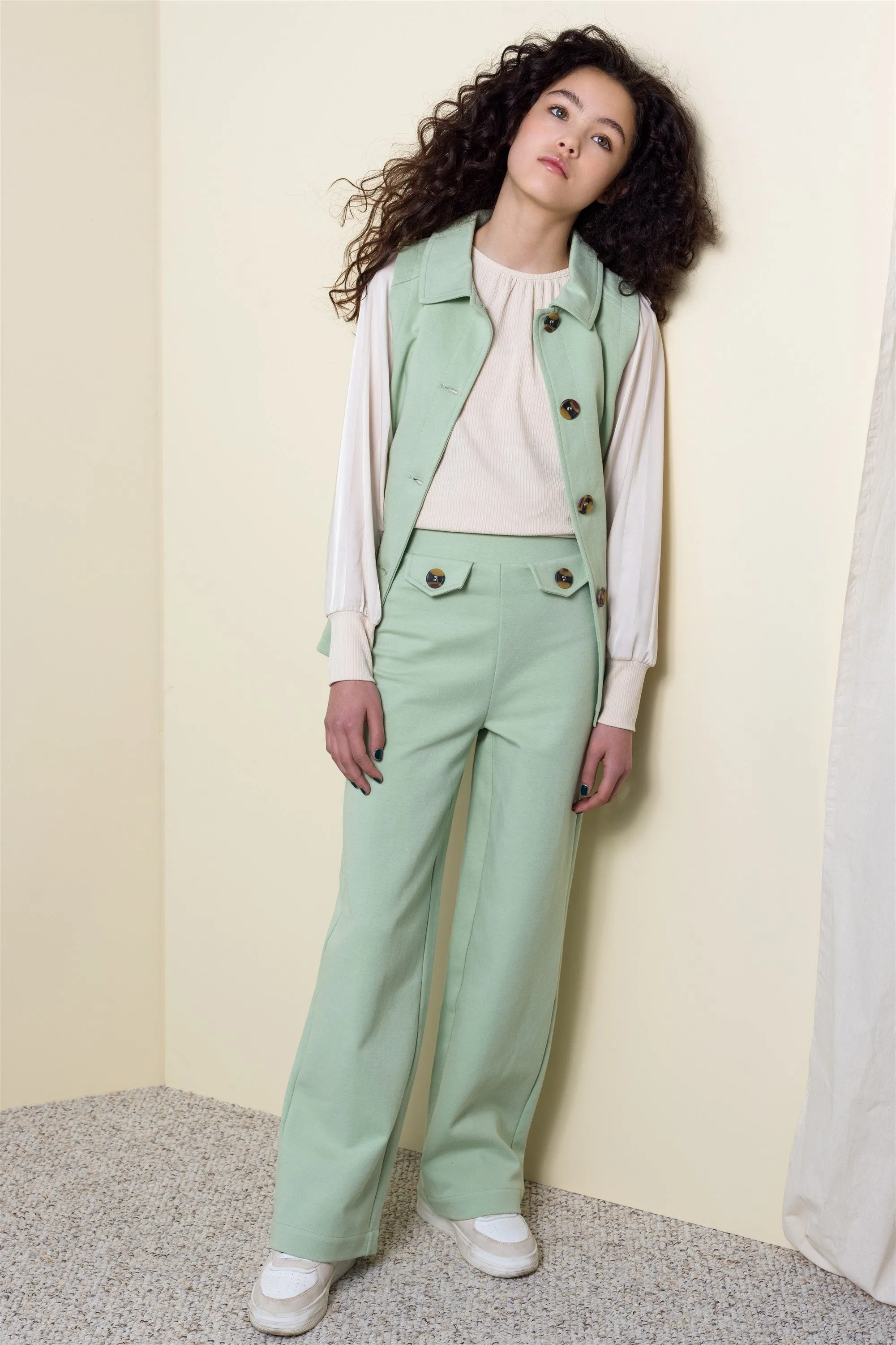 NoBell Tika Girls Gilet With Belt Jade Green