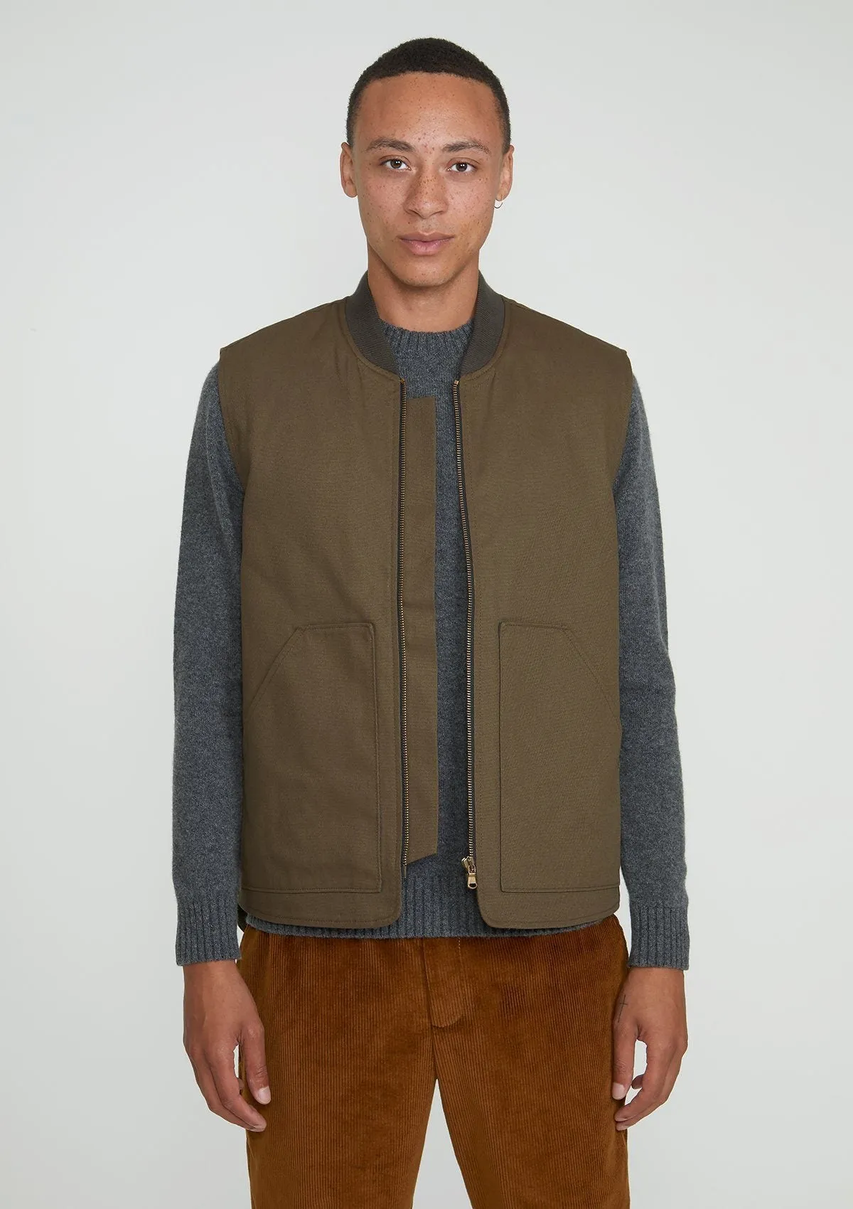 Olive Cotton Twill Gilet