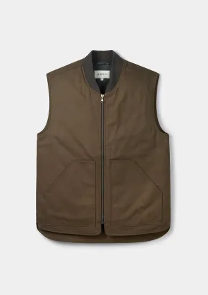 Olive Cotton Twill Gilet