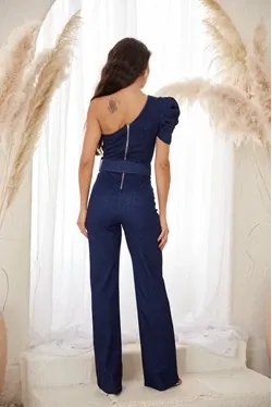 One Shoulder Denim  Elegant Jumpsuit 16779