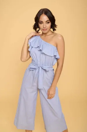 One Shoulder Sleeveless Jumpsuit with Ruffle