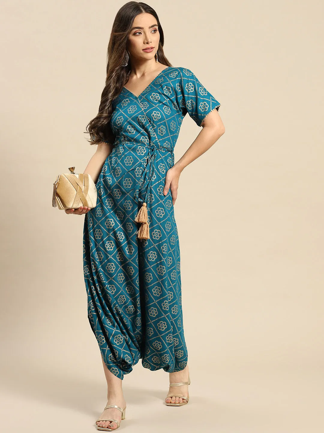 Overlap neck dhoti jumpsuit