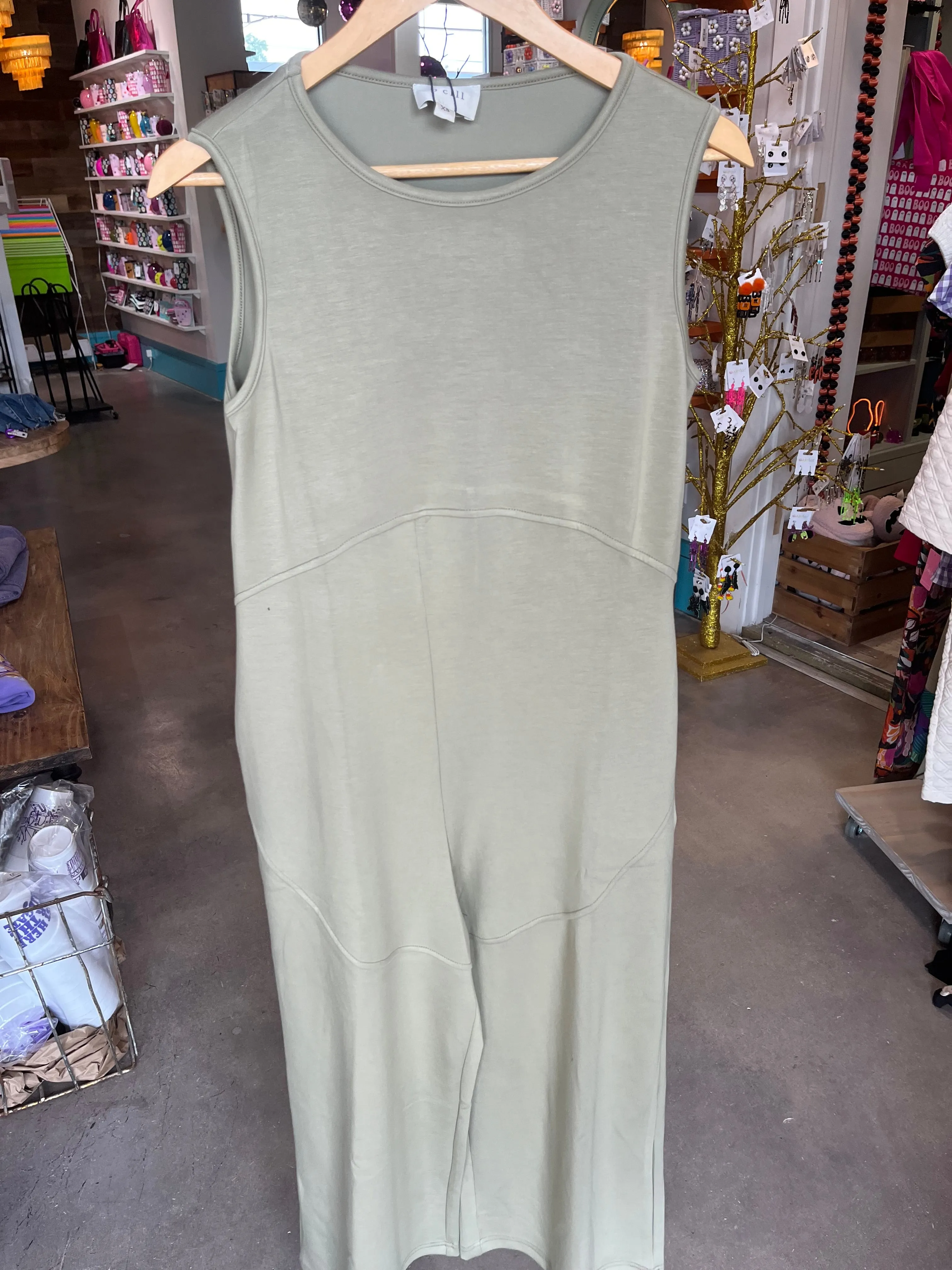 P. Cill Olive Detailed Tank Top Jumpsuit