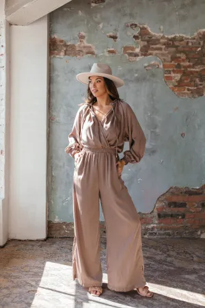 Paige Satin Jumpsuit Mocha