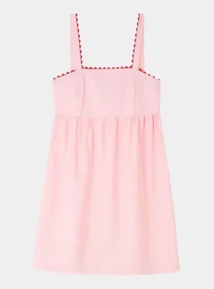 Pale Pink Mini Nightdress With Red Ric Rac - 100% Cotton Poplin